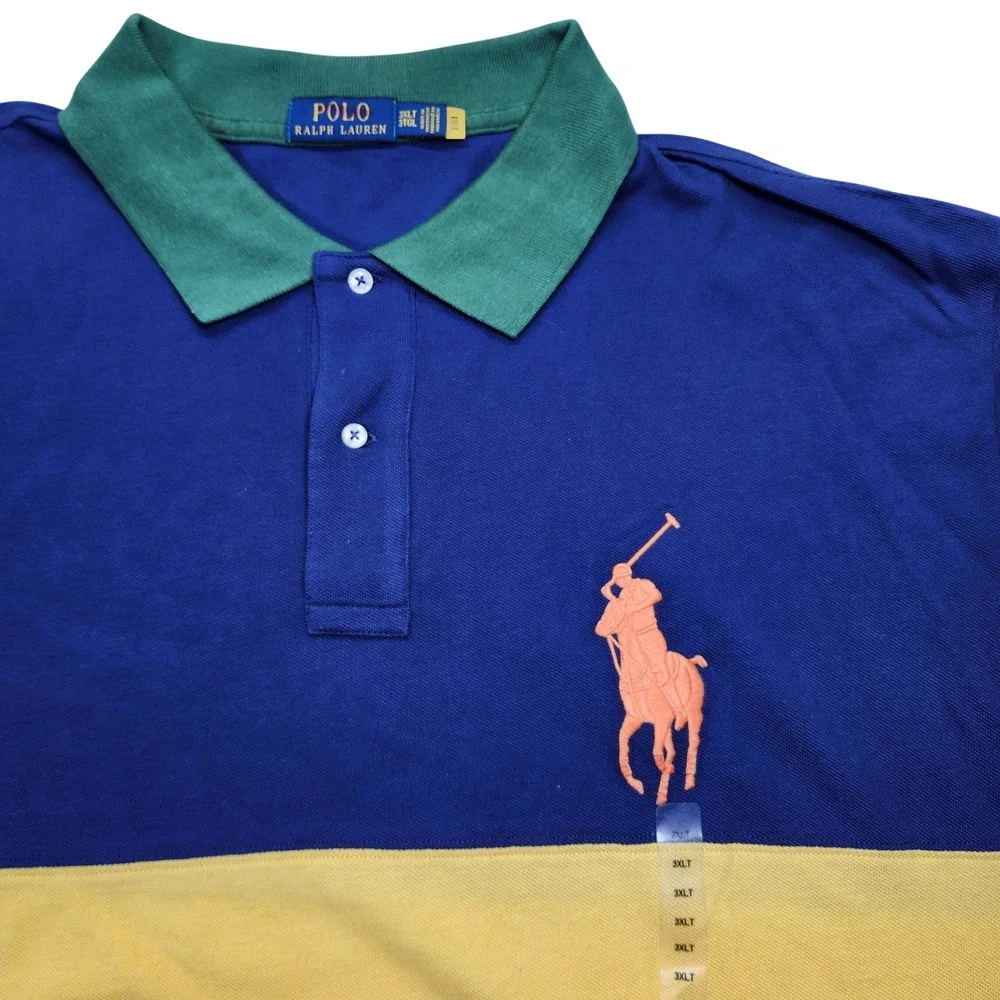 Polo Ralph Lauren Men's Big & Tall Mesh Polo Shirt  3XLT Blue/Yellow Green Shirt